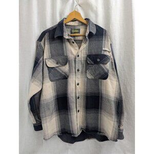 Cabela's Men's XL regular button up flannel, quality, cream black gray, heavy B6